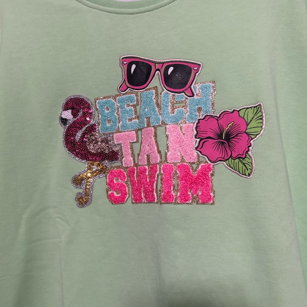 Simply Southern Beach Tan Swim Sequin Sparkly Green Sweatshirt - XL - Picture 2 of 8